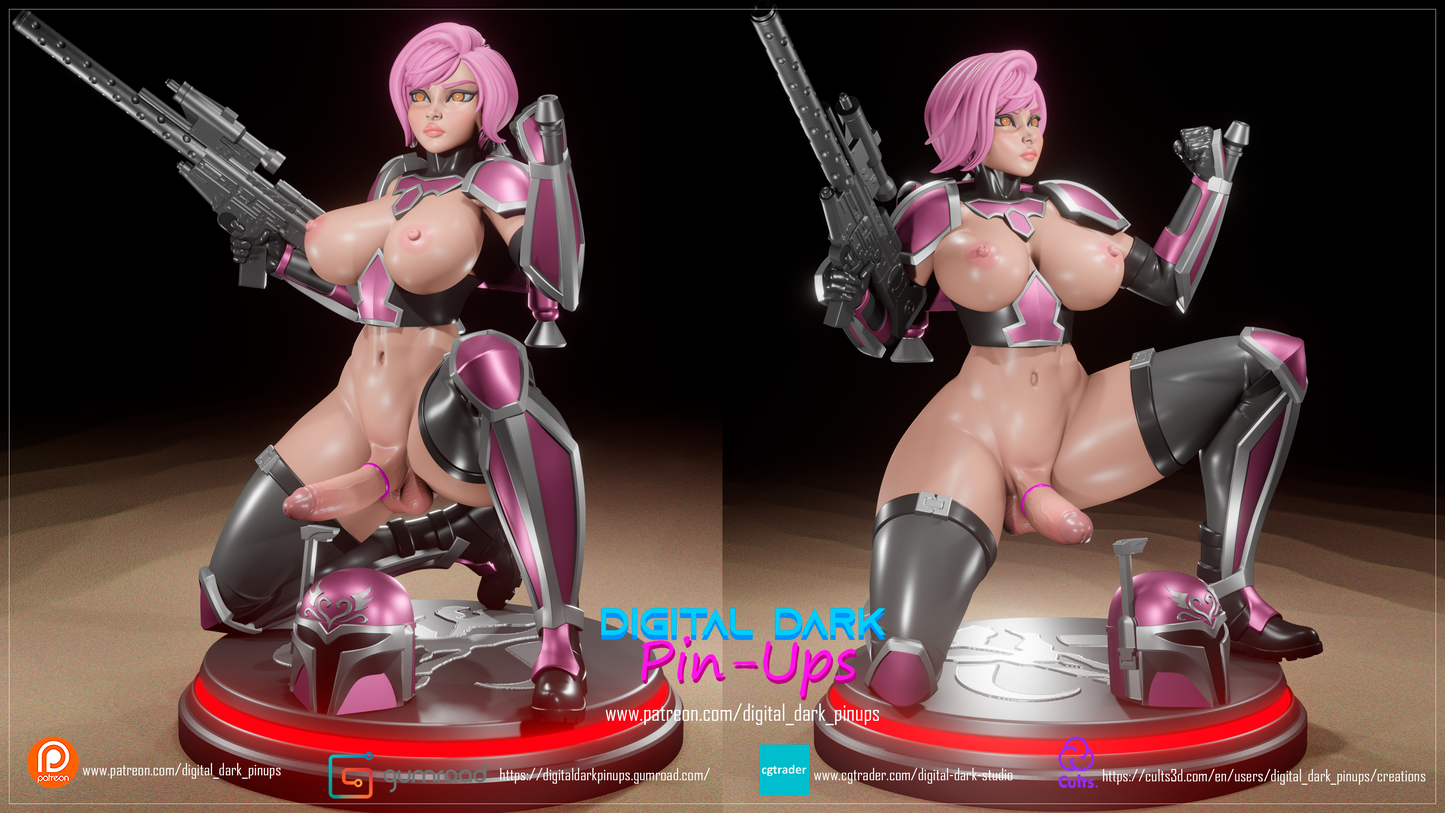 Mandalorian Girl W/ Grogu By Digital Dark Pinups 18+