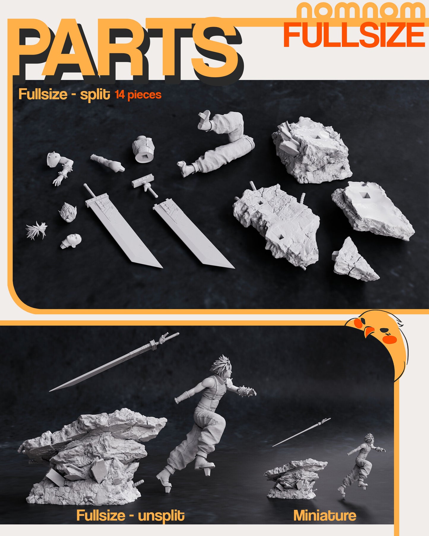 Cloud Strife- Final Fantasy VII 3D Printed Fanmade Model by Nomnom Figures