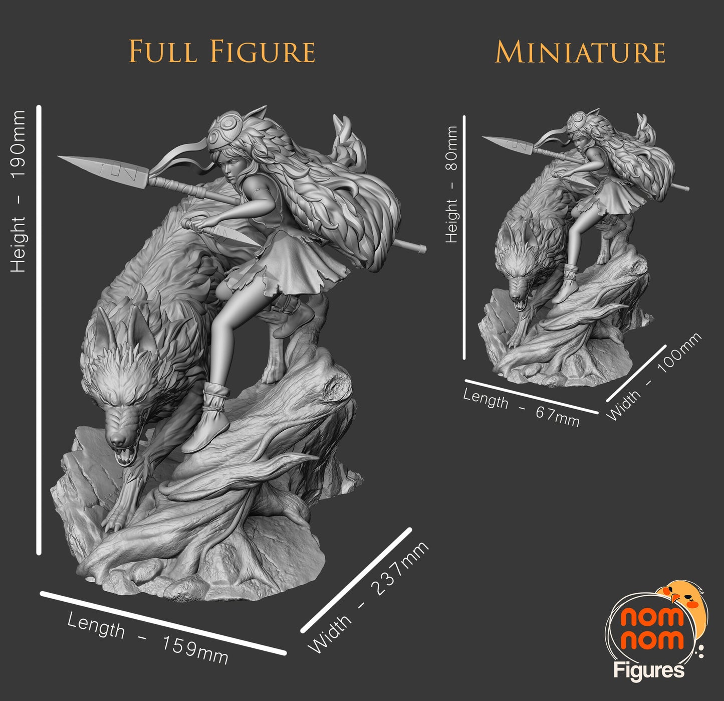 Princess Mononoke 3D Printed Model by Nomnom Figures