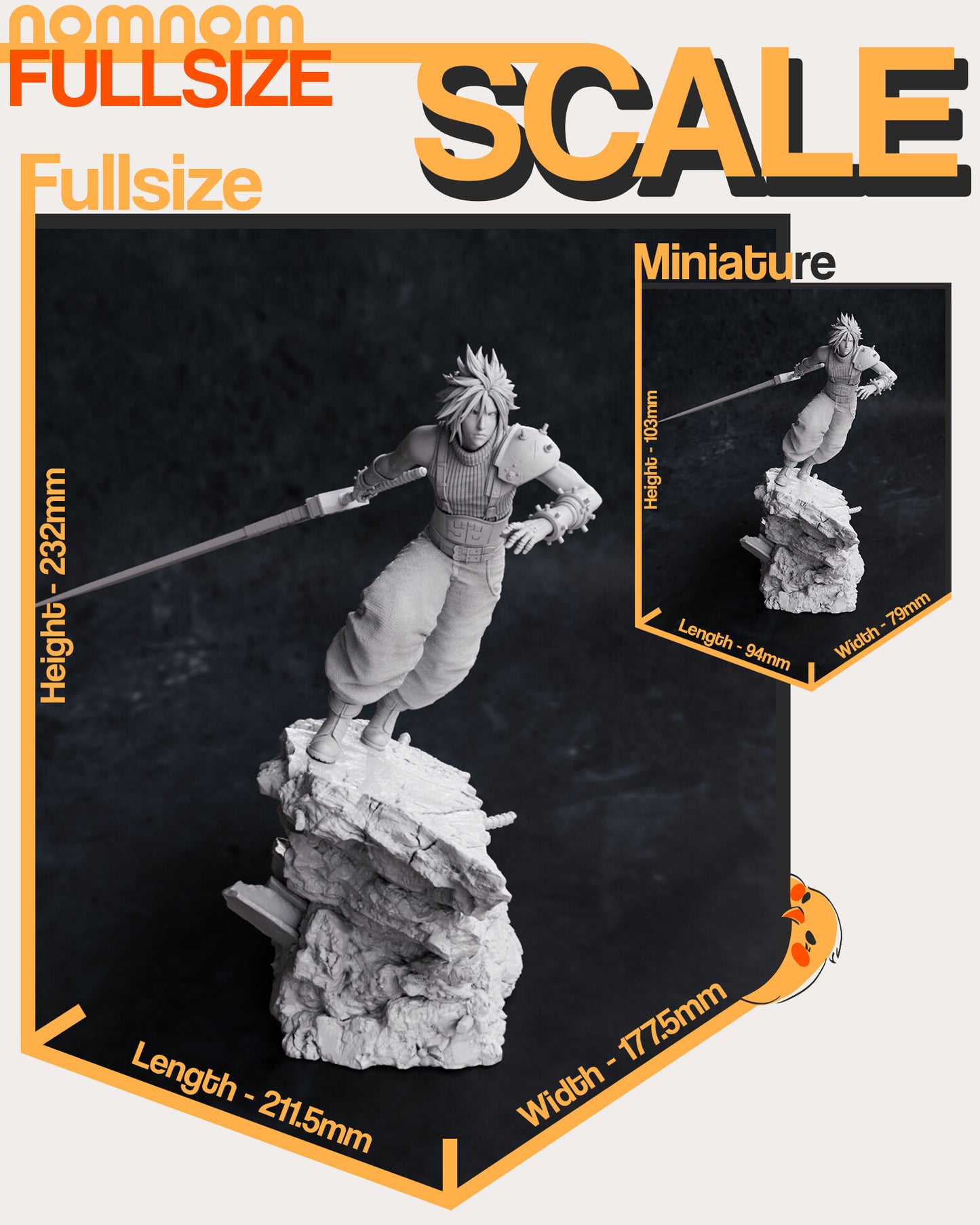 Cloud Strife- Final Fantasy VII 3D Printed Fanmade Model by Nomnom Figures