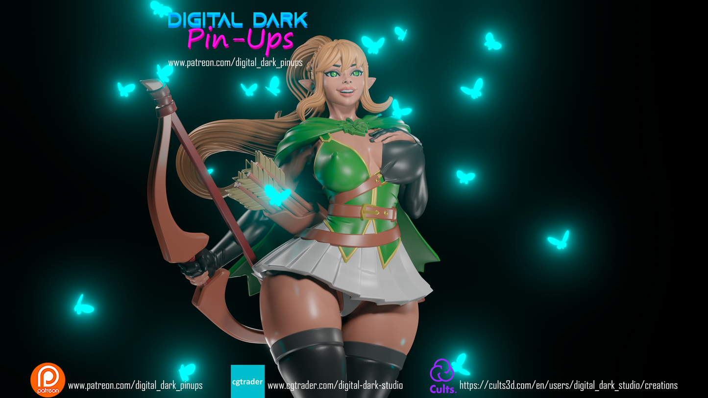 Archer Elf Girl With Green Tunic By Digital Dark Pinups 18+