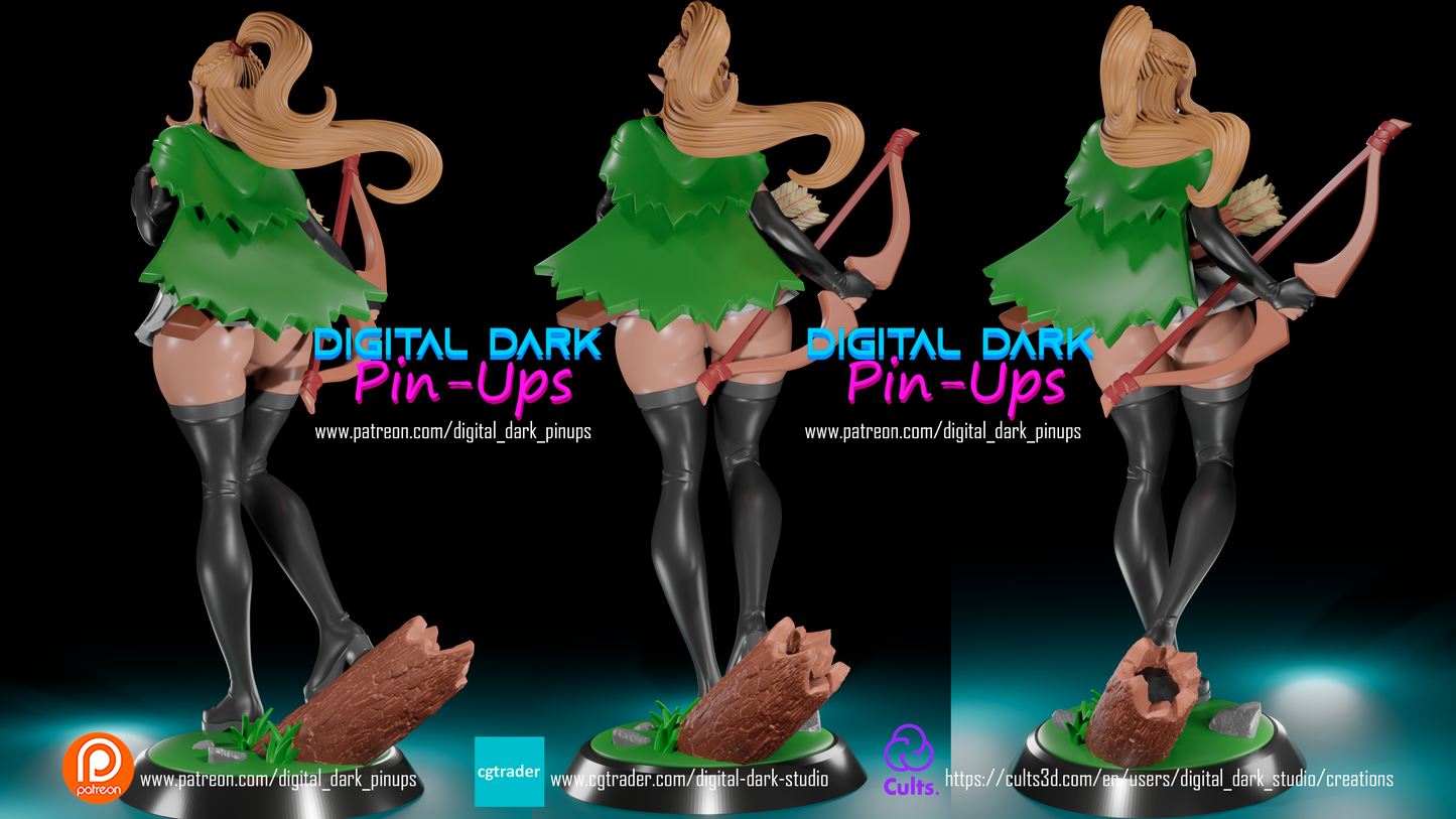 Archer Elf Girl With Green Tunic By Digital Dark Pinups 18+