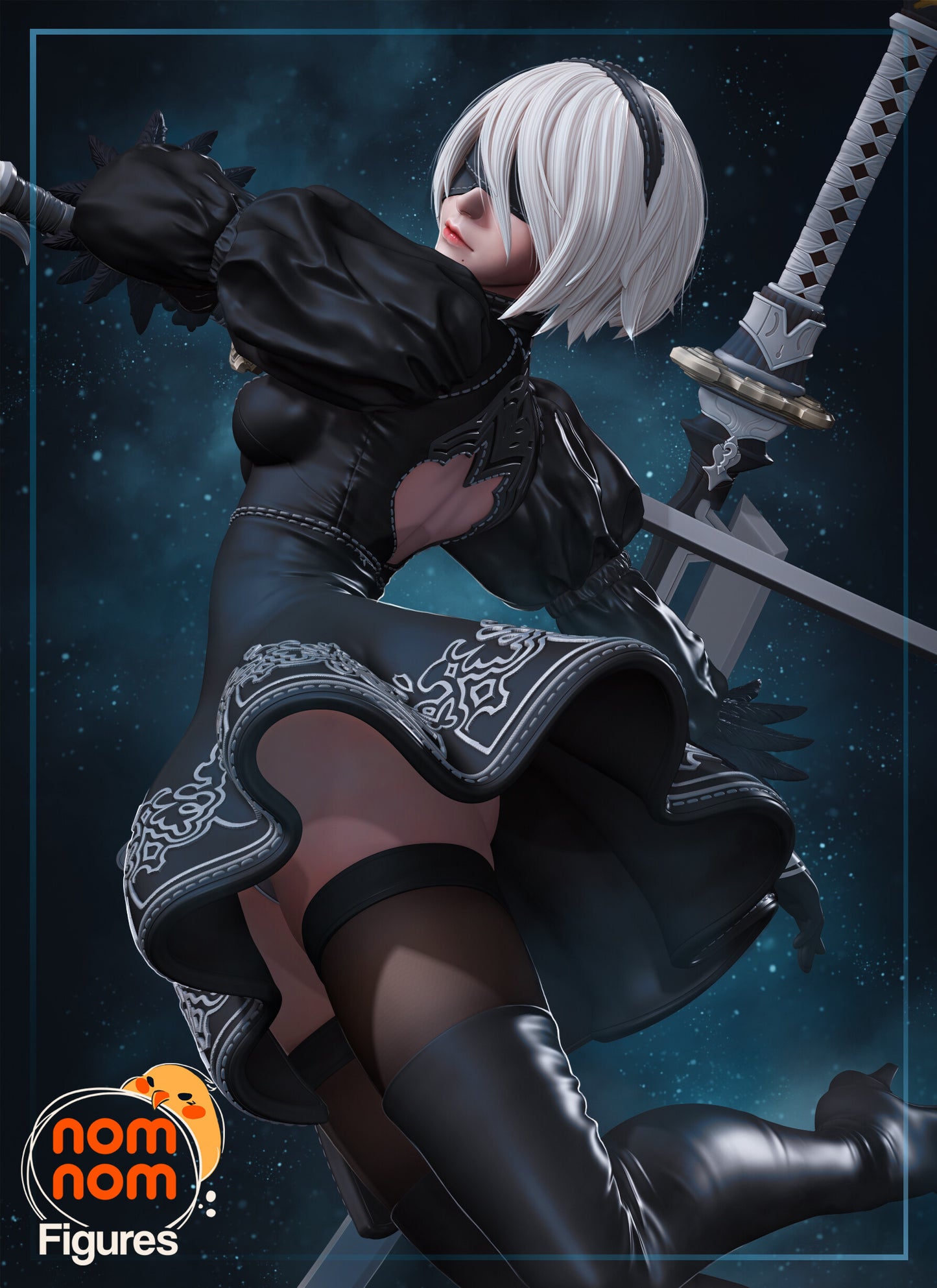 2b - Nier Automata 3D Printed Fanmade Model by Nomnom Figures